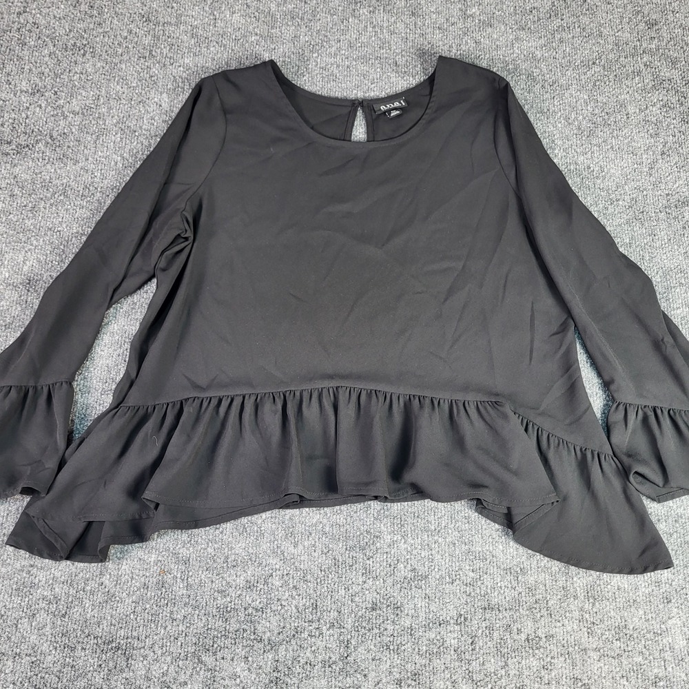 a.n.a A New Approach Black Bell Sleeve Peplum Blouse Petite Medium PM